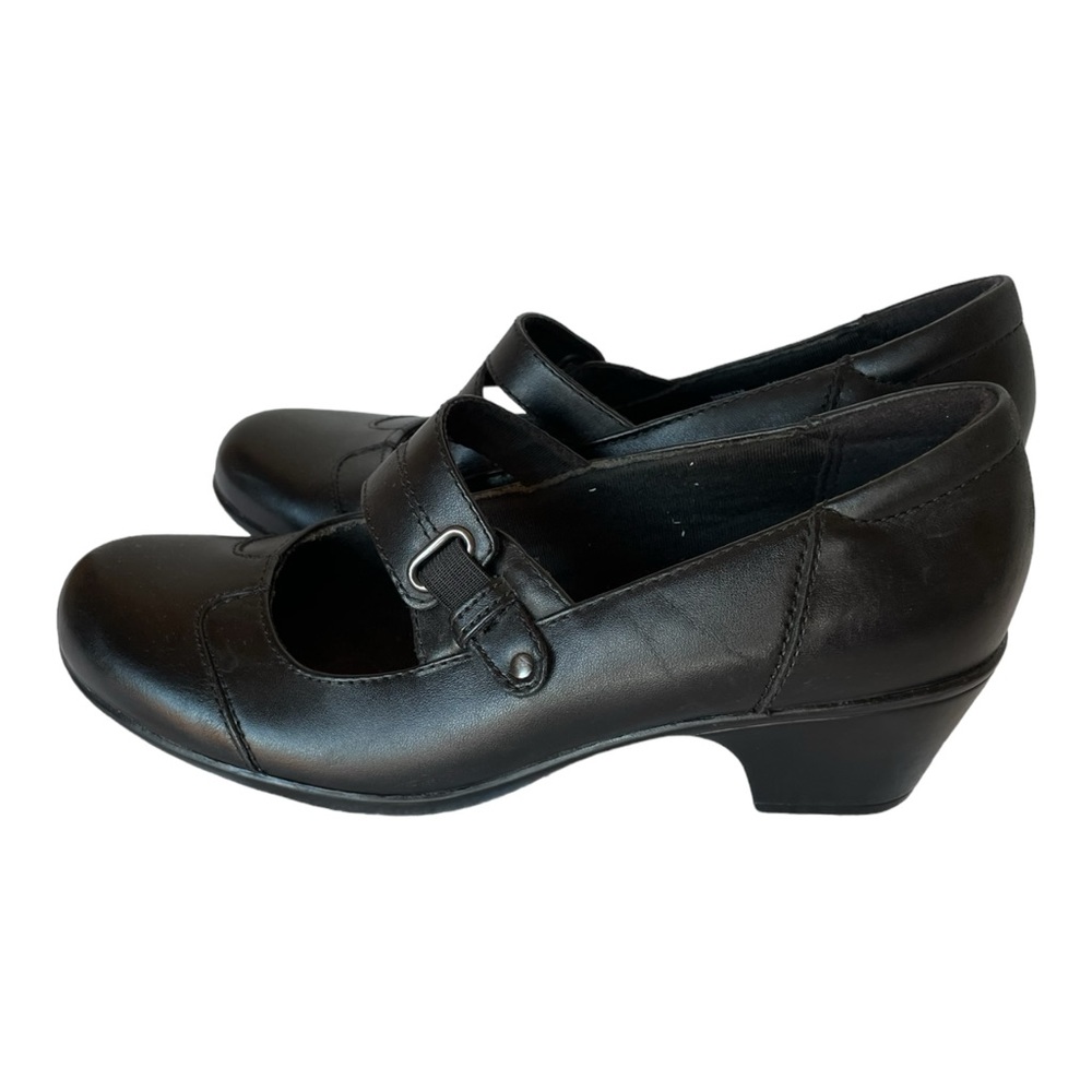 Clarks Ingalls Siene Mary Jane Womens Shoes Black Leather block heel Size 7.5